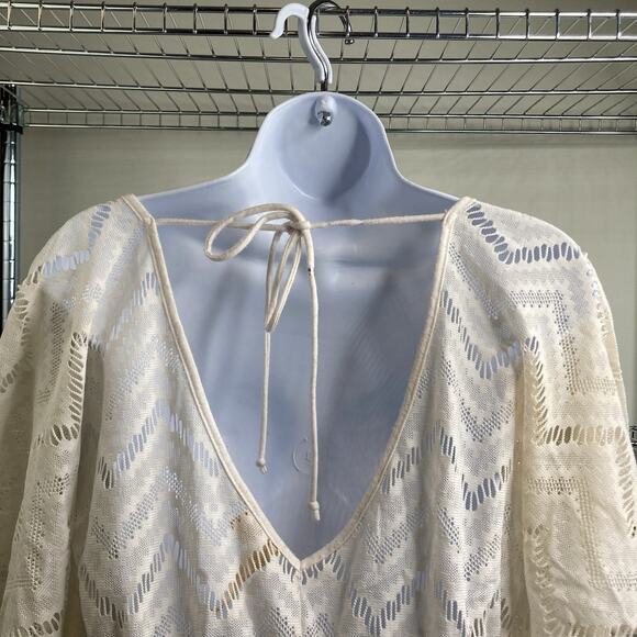 Women's Miken White Boho Pom Pom Poncho Cover-Up Size S‎ Flowy Beach Pool Summer - Picture 11 of 12